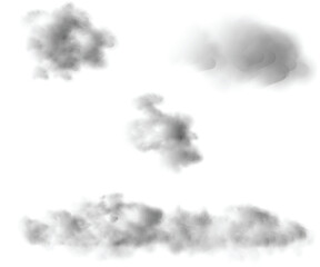 Set of four vector realistic clouds on clear background.