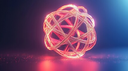 Glowing, abstract sphere of intertwined, luminous lines against a gradient backdrop
