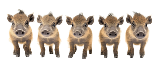 Pack Collection Five Cute Piglets set against transparent background