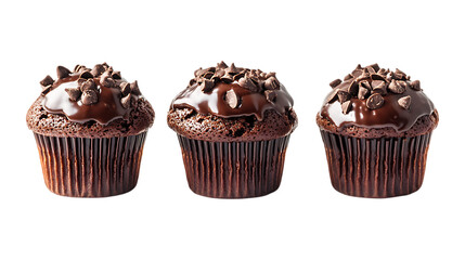 Pack Collection Delicious Chocolate Muffins A Tempting Trio for Baking Inspiration set against transparent background