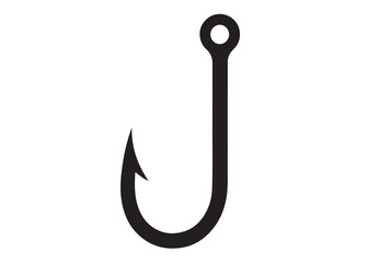 fishing hook logo silhouette vector, fishing hook logo icon silhouette, a silhouette vector simple fishing hook logo, fishing hook logo icon on black and white vector silhouette on white background