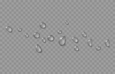 Vector water drops. Drops png, condensation on the window, on the surface. Realistic drops on an isolated transparent background.