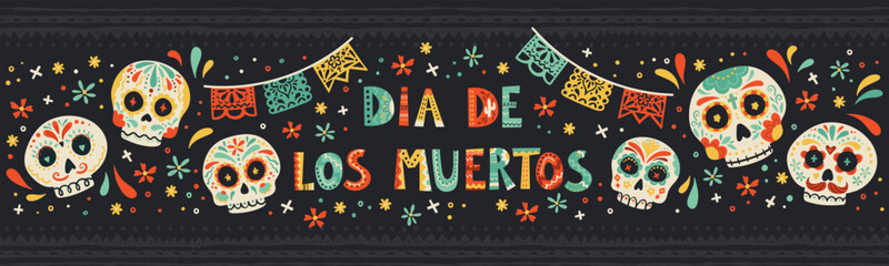 Day of the dead, Dia de los muertos design, hand drawn with decoration and flowers, great for banners, wallpapers, cards - vector design