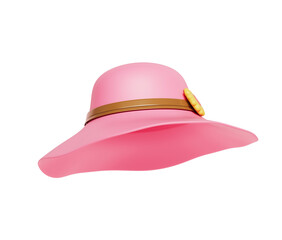 Fototapeta premium 꽃 무늬 장식 핑크 밀짚 모자 Pink Straw Sun Hat with Floral Decoration