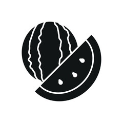 Watermelon in solid silhouette with bold seed marks delivers a strong and juicy fruit icon.
