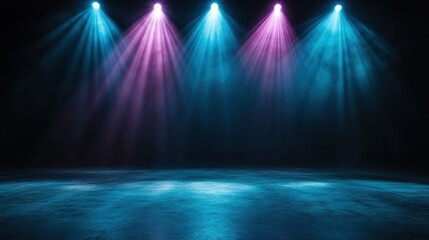 Obraz premium A captivating scene showcasing vibrant stage lights in shades of blue and pink, creating a dramatic atmosphere perfect for performances and concerts filled with energy.