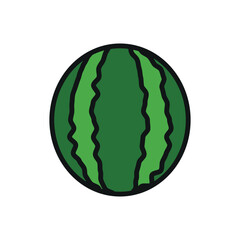 Watermelon in red, green, and black tones presents a vibrant and mouthwatering fruit icon.