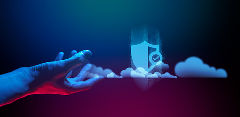 hand of businessman interactive touching a holographic of transaction financial network data...