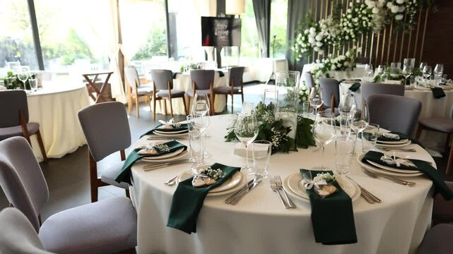 wedding hall decor in a restaurant with flowers