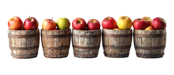 Pack Collection Apples in Wooden Buckets set against transparent background