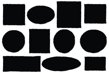 Set of abstract  square, circle, rectangle and oval ellipse borders design elements.  Chalk drawn elements. Dirty grunge design frames. 