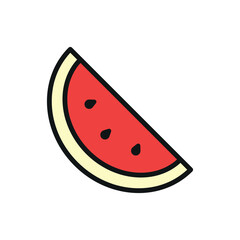 Watermelon in red, green, and black tones presents a vibrant and mouthwatering fruit icon.