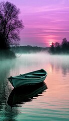 Obraz premium boat on a foggy river