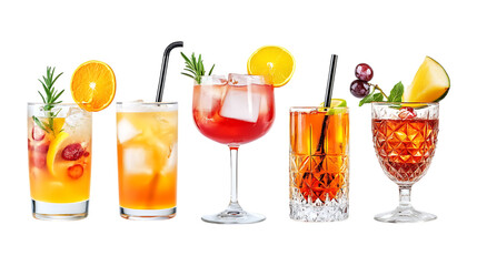 Pack Collection Vibrant Cocktail Collection Aperol Spritz Bellini Whiskey Sour  More set against transparent background