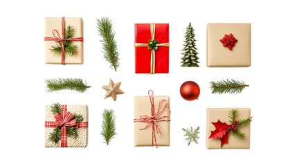 Pack Collection Christmas Gift Boxes  Decorations Festive Holiday Background for Design Projects set against transparent background