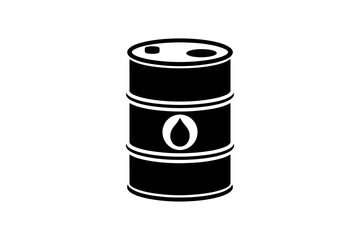 Illustration of a black oil barrel with white logo