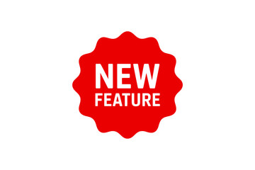 Red badge with the words new feature in white text