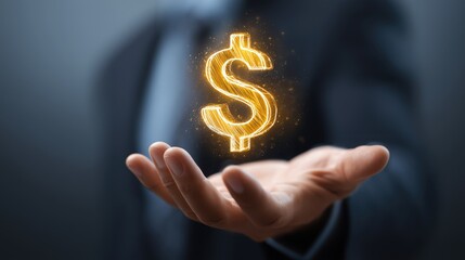 Person holding glowing dollar symbol representing financial growth and wealth