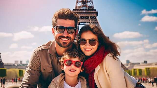 Happy family together in Paris. Selective focus. Love.