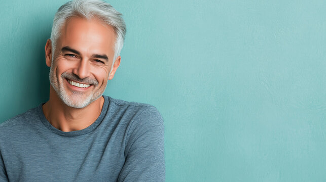 Smiling middle-aged man in casual wear, radiating warmth and approachability