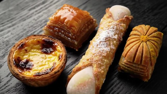 Overhead Rotating Shot of Assorted Pastries from Around the World