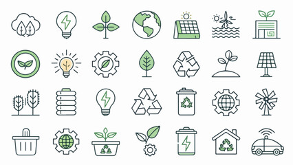 Sustainable and Eco-Friendly Icon Set – Green Energy, Recycling, Nature, and Environmental Conservation Symbols