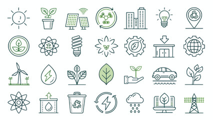 Sustainable and Eco-Friendly Icon Set – Green Energy, Recycling, Nature, and Environmental Conservation Symbols