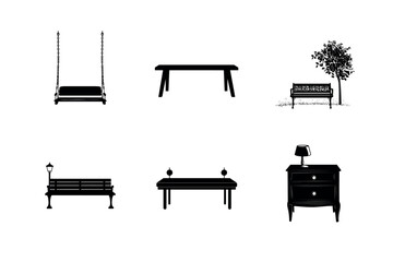 Fototapeta premium Black silhouette icons of park and home furniture