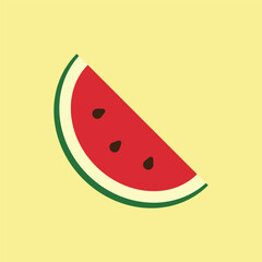 Watermelon in red, green, and black tones presents a vibrant and mouthwatering fruit icon.
