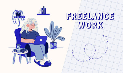 Freelance Work Concept with Woman Working from Home