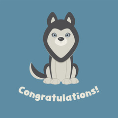 Cute Husky puppy congratulations card – vector dog illustration for celebration, graduation, or happy occasion