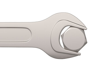 Wrench and bolt on white background. Isolated 3D illustration