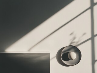 Minimalistic background with strong shadows and clean geometric shapes in bright light