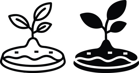 Minimalist Line Art Icon of Plant Sprout in Petri Dish with Clean Outline and Botanical Vector Style