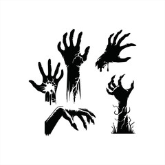 Obraz premium Scary human or zombie hand from the ground silhouette icon set. hand Halloween decorative element. Vector illustration