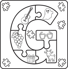 Letter C Puzzle Alphabet  with Objects kids coloring books for kids