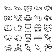 Collection of Outline Pet Icons Diverse Animals and Accessories for Pet Lovers