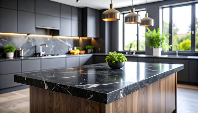 Nowoczesna kuchnia wyspa kuchenna czarny marmur