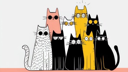 illustration of cool summer cats wearing sunglasses. hand drawn cartoon style - Powered by Adobe