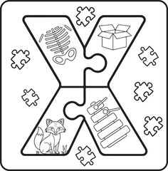 Letter X Puzzle Alphabet  with Objects kids coloring books for kids
