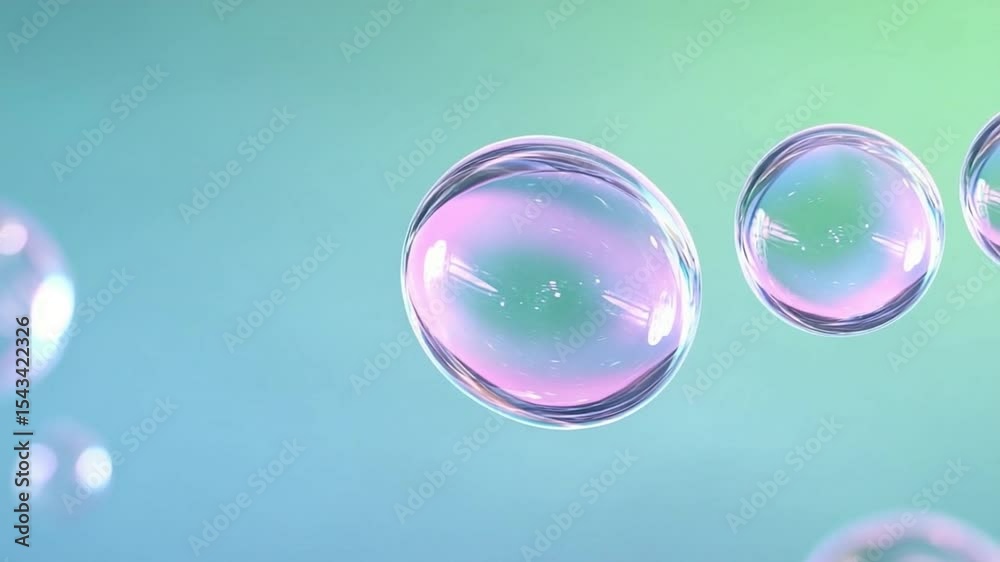 Poster Iridescent Bubbles: Delicate bubbles float weightlessly against a dreamy background, their surfaces reflecting a spectrum of colors and light. Capturing a sense of ethereal beauty and tranquility.