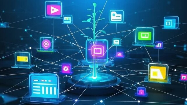 Digital Growth Network Technology Plant Innovation Data Cloud Computing Internet Connection Global Network Abstract Futuristic Modern High Tech Streaming Media Apps Software