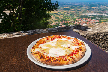 Pizza Four cheese on a table