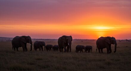 Fototapeta premium herd of horses in the sunset