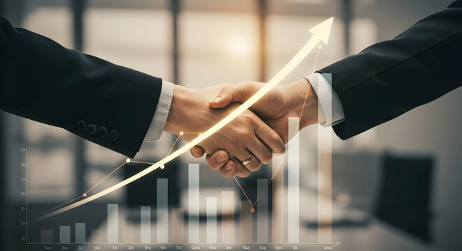 Business Deal Handshake with Growth Chart Overlay