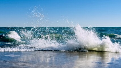 Lake Michigan beach breaking high waves in Chicago USA