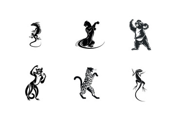 Obraz premium Six stylized wildlife animals in black silhouettes