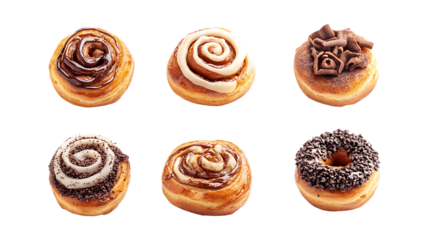 Pack Collection Delicious Mini Pastries Six Gourmet Flavors on Black Background set against transparent background