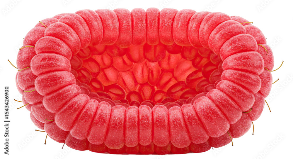 Poster close up studio shot of a vibrant, ripe raspberry with a black background