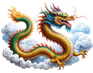 Obraz premium Majestic Flying Dragon with Outstretched Wings, Side View, Transparent Background